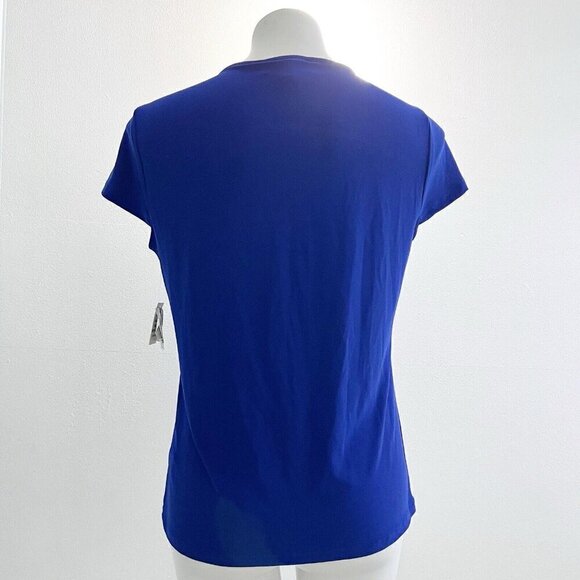 Kasper Cowl Neck Blouse Top Short Sleeve Royal Blue Stretch MEDIUM NEW - Picture 4 of 10